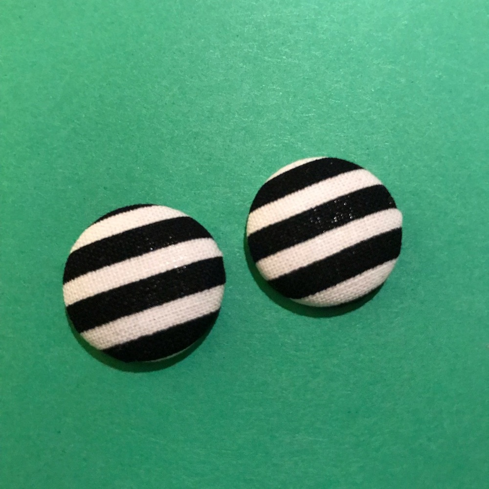 Black & White Stripes Button Earrings